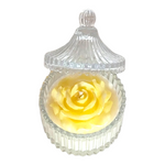 Load image into Gallery viewer, Decorative glass container with a yellow rose inside on a white background
